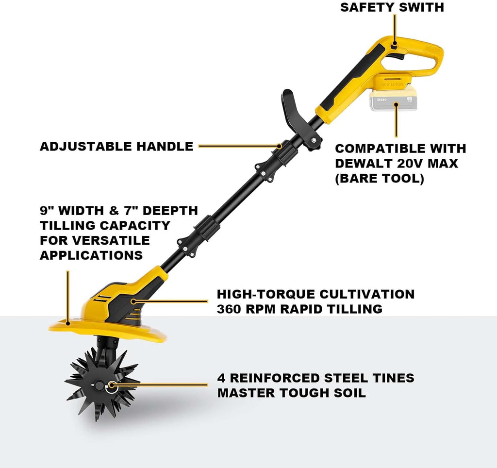 Cordless Tiller Cultivator for DeWalt 20V MAX (Bare Tool)