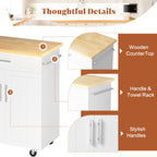 Walsunny Kitchen Island Table Stand with Storage on Wheels,Rolling Kitchen Cart Storage Cabinet with Drawer,White
