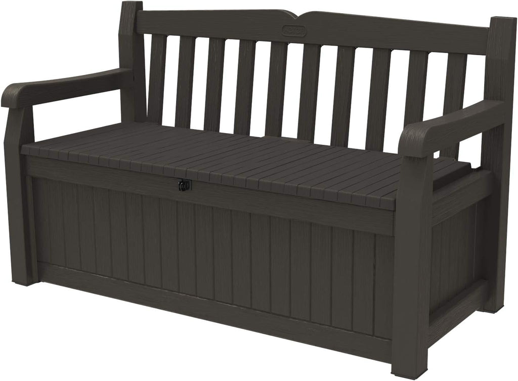 Keter Solana 70 Gal Outdoor Storage Bench for Patio and Pool Accessories