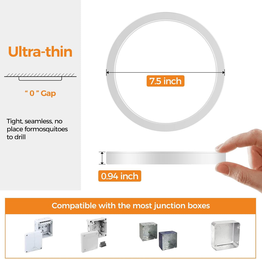 8PACK LED Flush Mount Ceiling Light Fixture, 3000K-4000K-6500K & 100W Equivalent Modern Kitchen Recessed Ceiling Lamp 15W 1500Lm 7.5 Inch Closet