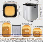 KITCHENARM 29-in-1 SMART Bread Machine with Gluten Free Setting 2LB 1.5LB 1LB Bread Maker Machine with Homemade Cycle - Stainless Steel Breadmaker