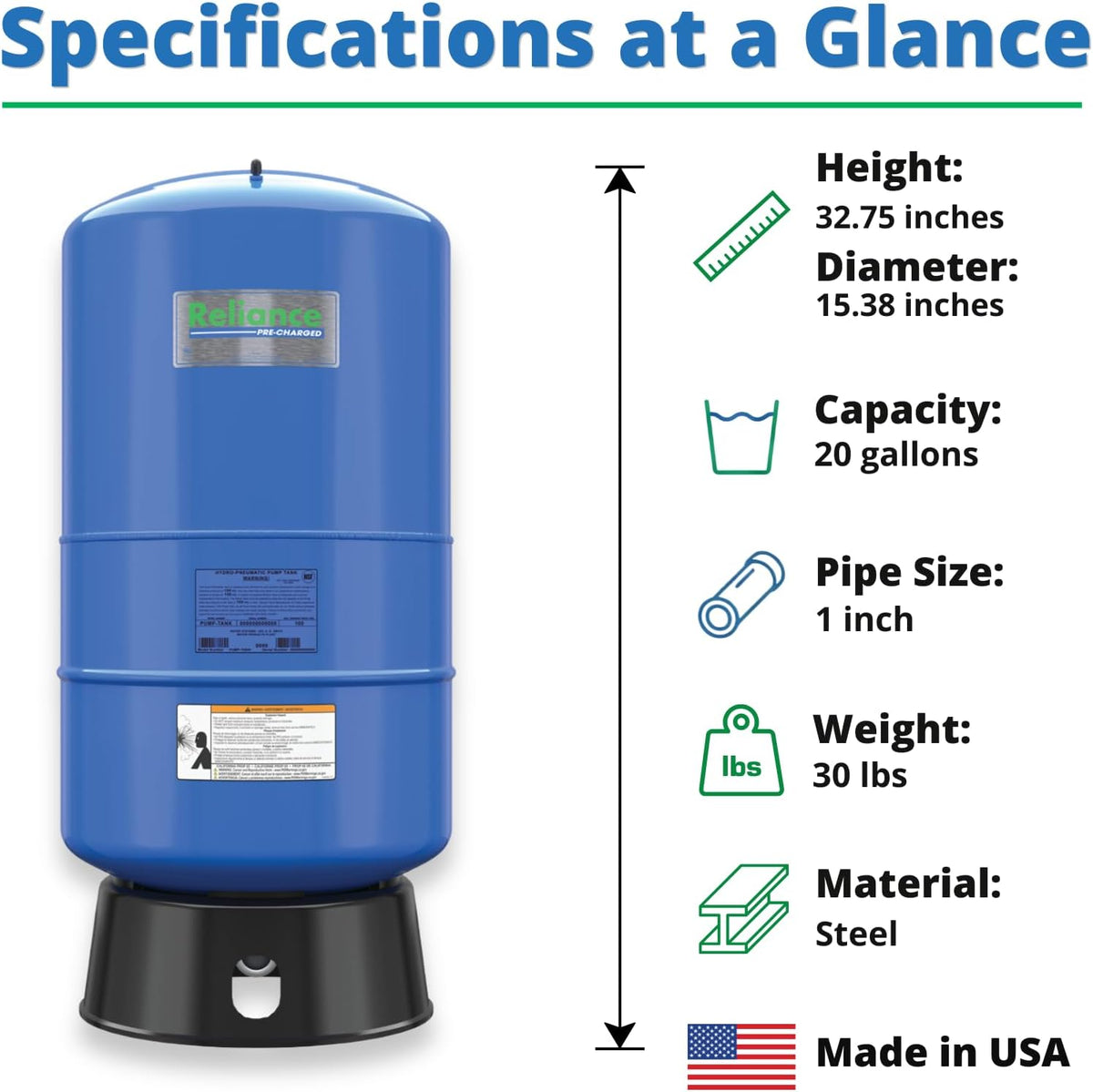 Reliance PMD-20 Vert Pu Multi Purpose Tank, 20 gallon