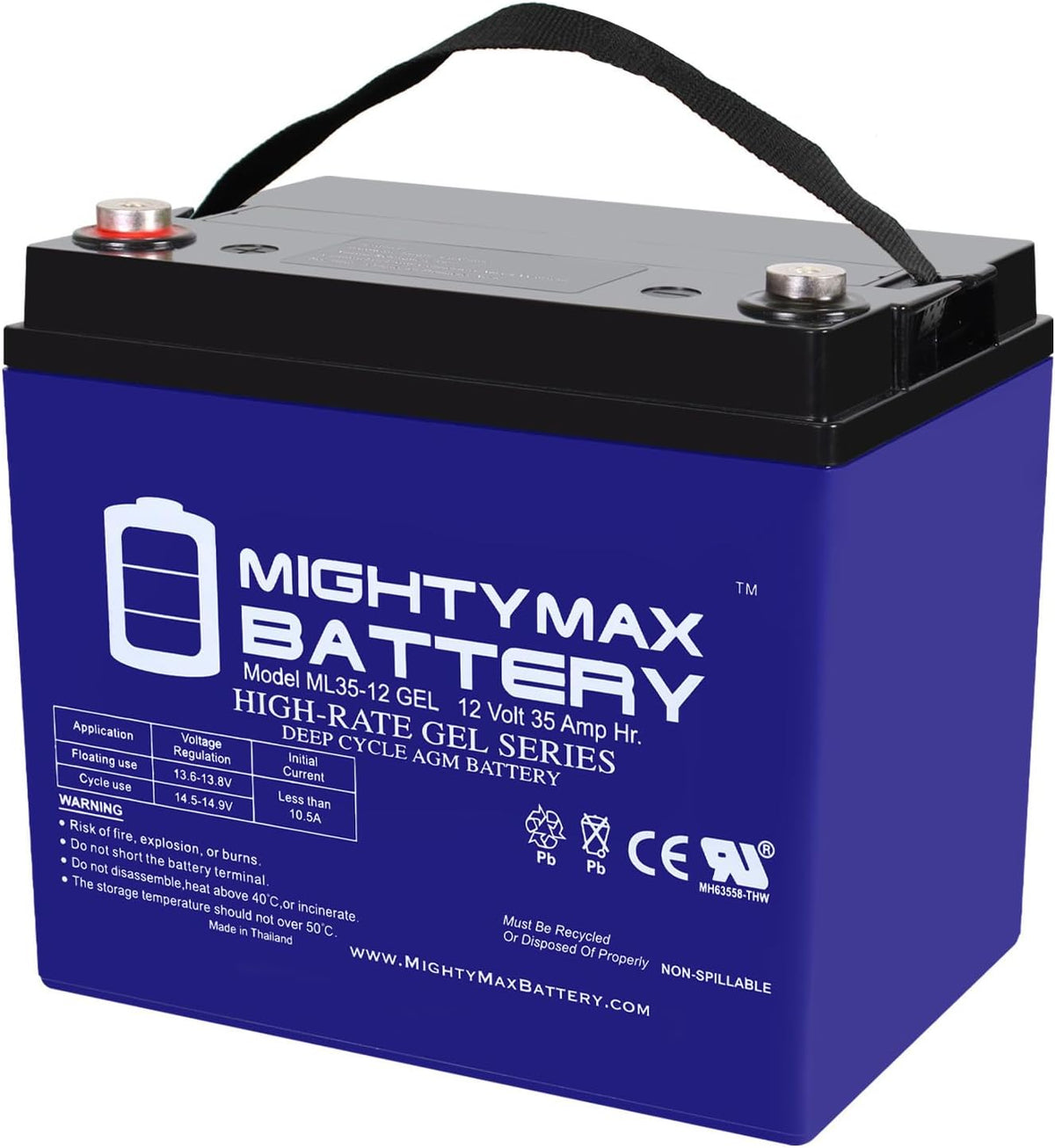 Mighty Max Battery ML35-12 GEL - 12 Volt 35 AH, GEL Type, Internal Thread (INT) Terminal, Rechargeable AGM Battery