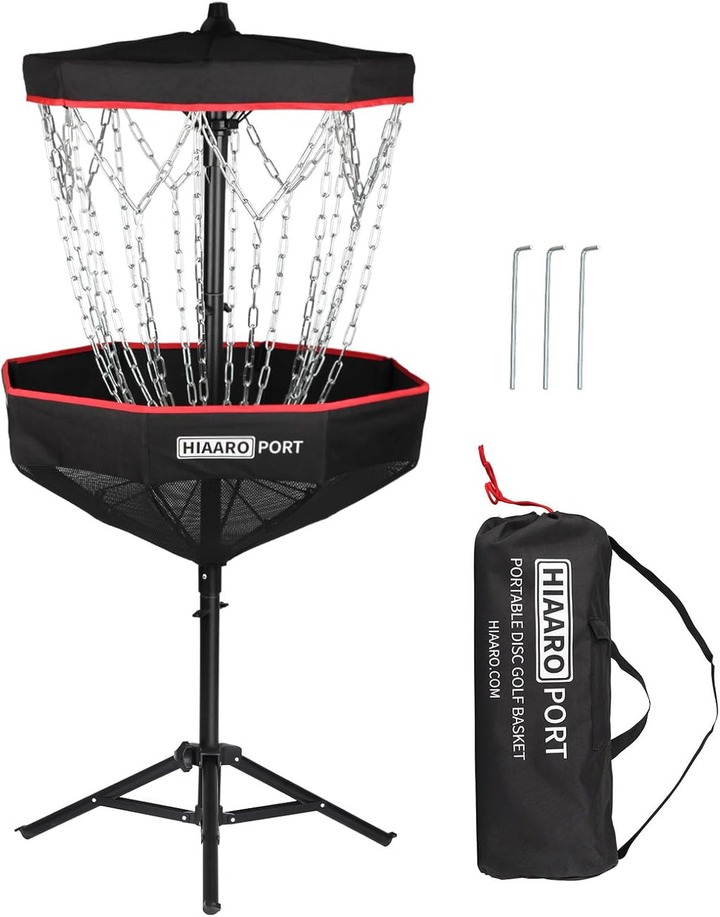 PDGA Approved - HIAARO Portable Disc Golf Basket with 16 Heavy Duty Chains, Foldable Disc Golf Target with Carry Bag for Practice