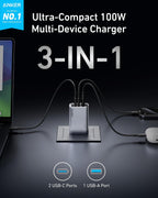 Anker Prime Charger, 100W Max 3-Port Compact Foldable USB C Charger