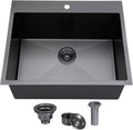18x18 Inch Drop In Black Bar Sink, 18 Inch Gunmetal Black Small Kitchen Sink, Stainless Steel 16 Gauge Single Bowl Laundry Prep RV Sink with Strainer