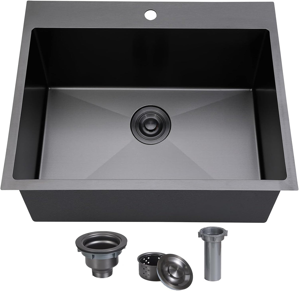 18x18 Inch Drop In Black Bar Sink, 18 Inch Gunmetal Black Small Kitchen Sink, Stainless Steel 16 Gauge Single Bowl Laundry Prep RV Sink with Strainer