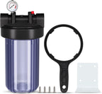 PUREPLUS Clear Whole House Water Filter Housing, Pressure Gauge, 1" NPT