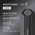 NETGEAR Nighthawk WiFi 7 Router RS90, Up to 2,000 sq ft, 3.6 Gbps