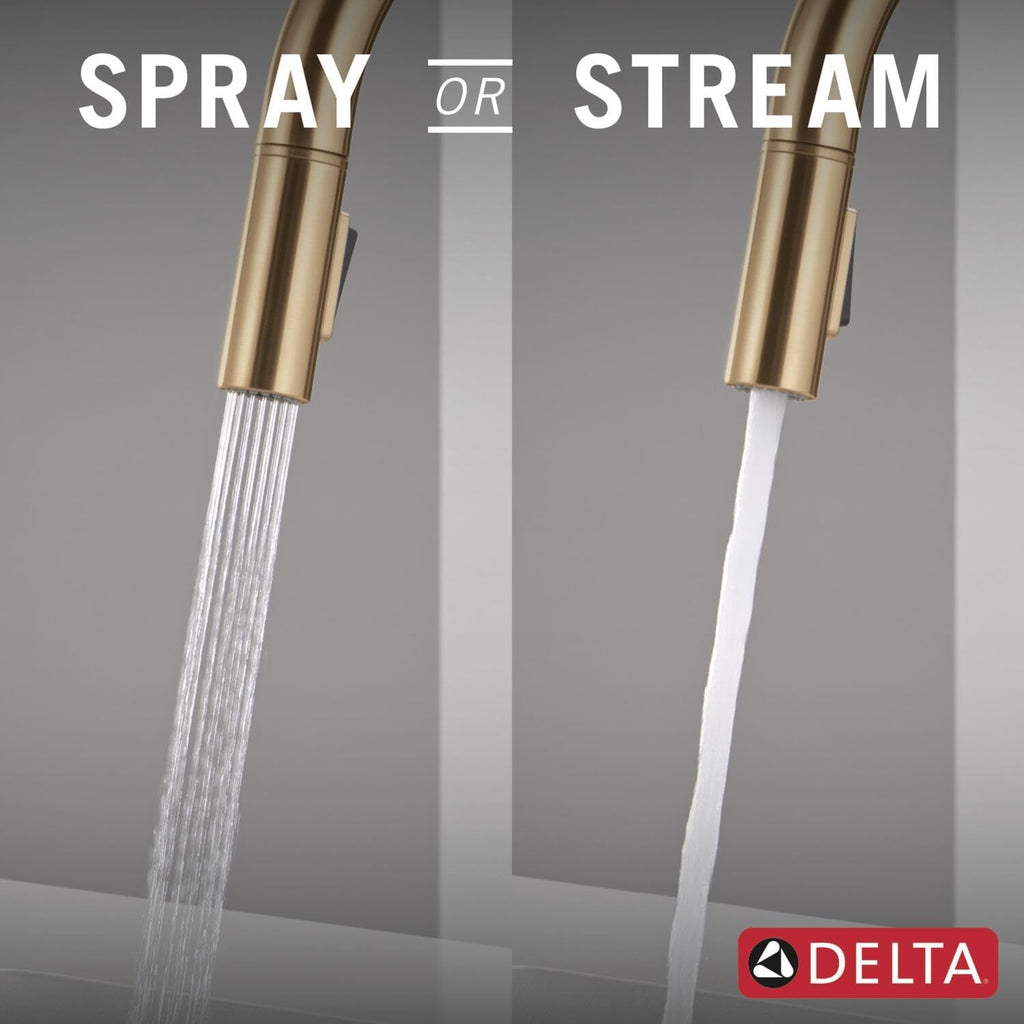 Delta Nicoli Brushed Gold Kitchen Faucet with Pull Down Sprayer, Modern Single Hole Kitchen Sink Faucet, Single Handle, Champagne Bronze 19867LF-CZ