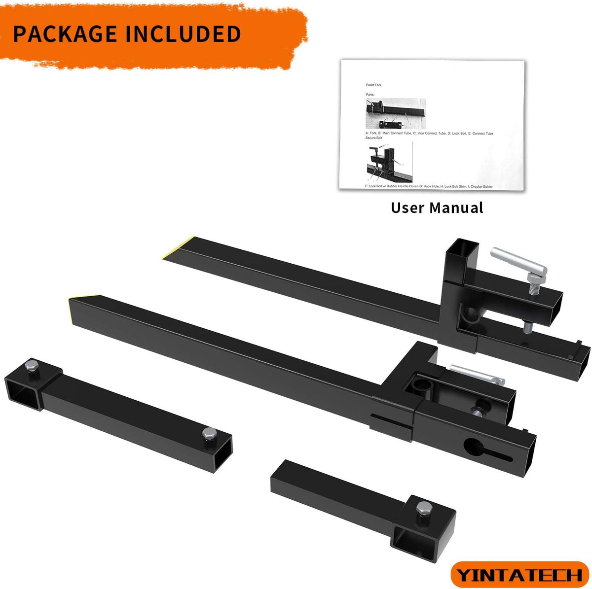 60" 2000lbs Clamp on Pallet Forks Heavy Duty Tractor Forks with Adjustable Stabilizer Bar Tractor Bucket Forks for Tractor Attachments, Skid Steer