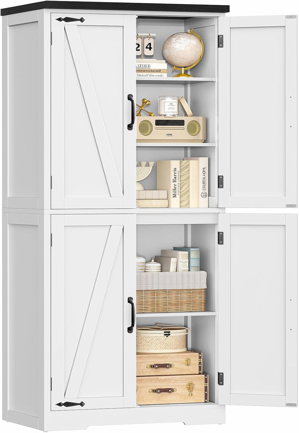 58.5" H Storage Cabinet, Farmhouse Kitchen Pantry Cabinet with 4 Doors