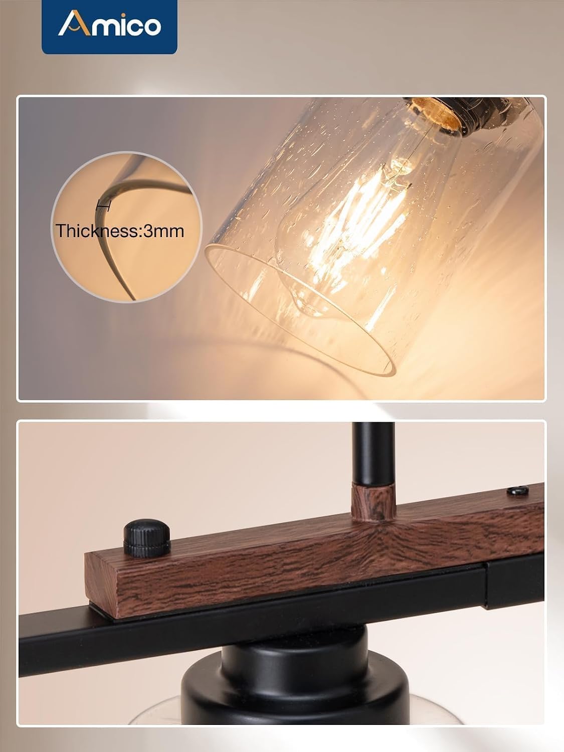 Amico 5-Light Dining Room Light Fixture, Seeded Glass Island Chandelier