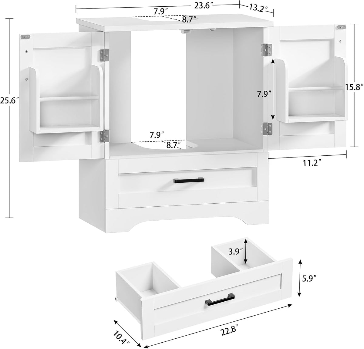 24"Pedestal Sink Storage Cabinet with 2 Doors & 1 Drawer