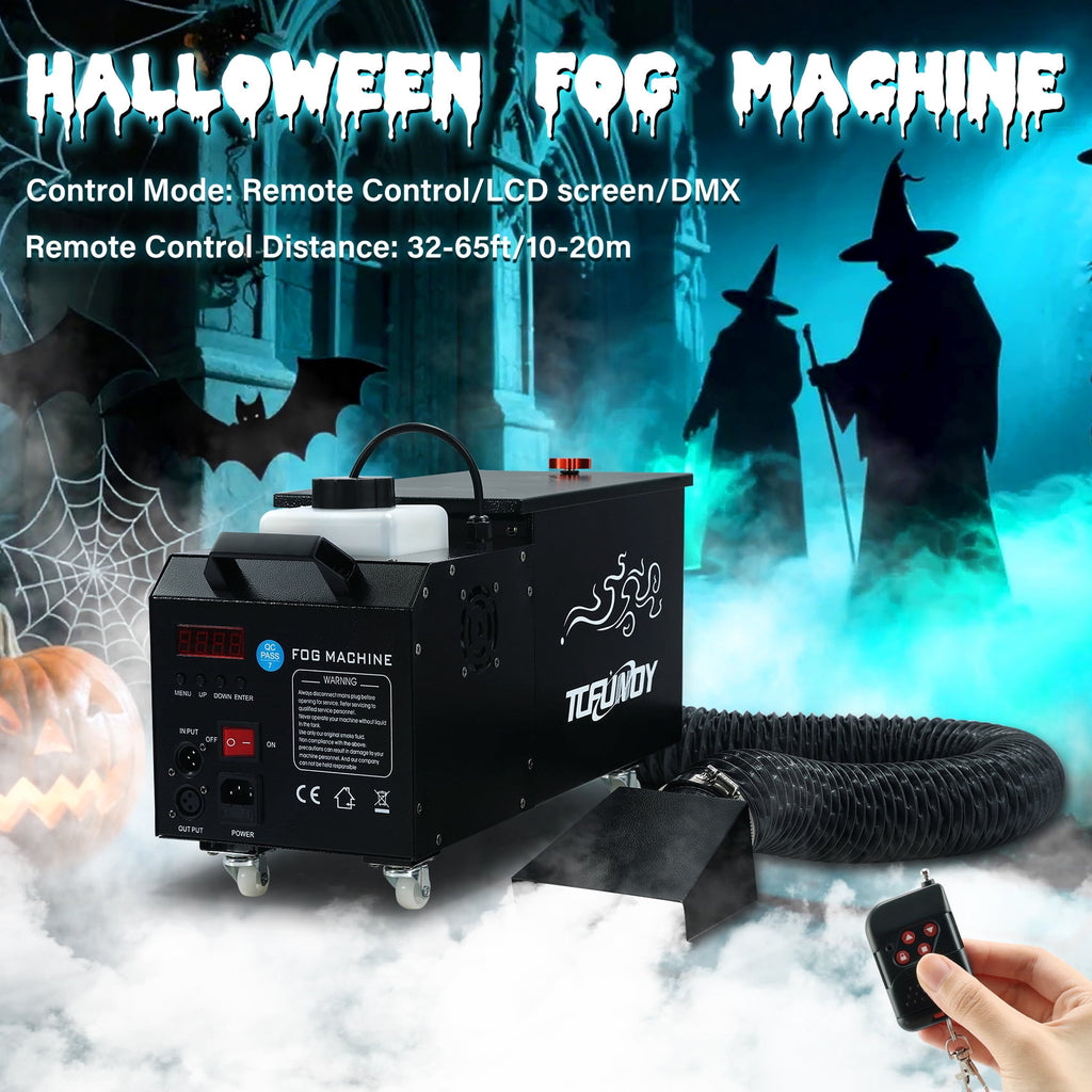 TCFUNDY 1500W Low Lying Fog Machine, Dry-Ice Effect Fogger w/ Tube, Ground Smoke Machine w/ DMX & Wireless Remote Control, Ideal Atmosphere Maker for Halloween, Parties, Weddings and Stage