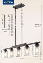 Amico 5-Light Dining Room Light Fixture, Seeded Glass Island Chandelier