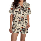 ChenYiFH Halloween Pajama Sets For Women 2 Piece Pumpkin Print Shirts And Pajamas Shorts Button Down Short Sleeve Sleepwear Black S