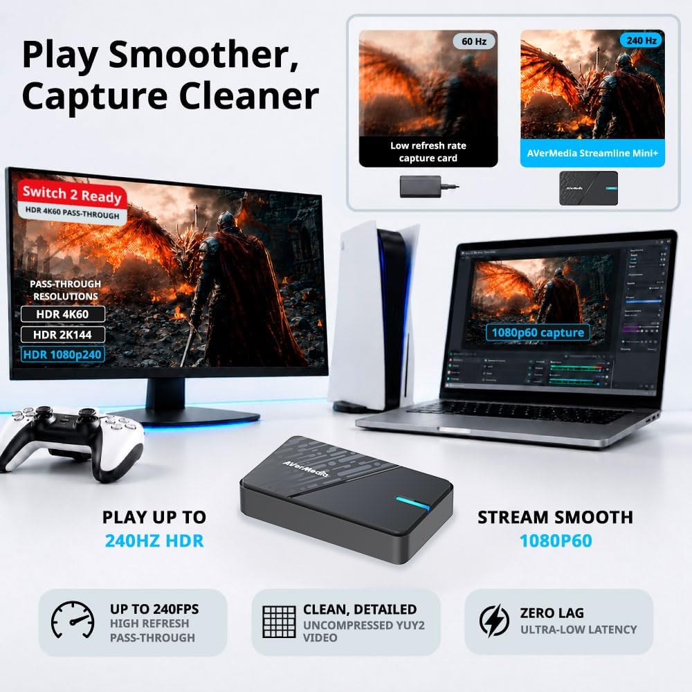 AVerMedia GC311G2 USB-C Game Capture Card, 1080p60, 4K60 HDR Pass-Through
