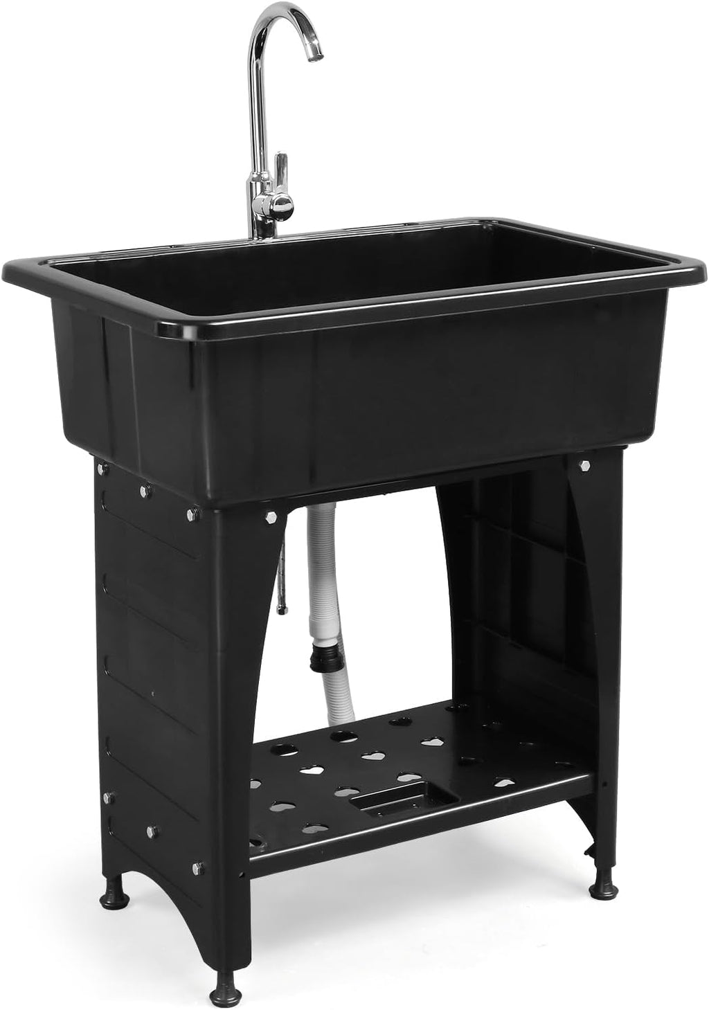 ROVSUN 20-Gallon Black Plastic Utility Sink with Hot & Cold Faucet, 150lbs Load Capacity, Upgraded Height & Version, Use for Laundry Room, Garage