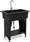 ROVSUN 20-Gallon Black Plastic Utility Sink with Hot & Cold Faucet, 150lbs Load Capacity, Upgraded Height & Version, Use for Laundry Room, Garage