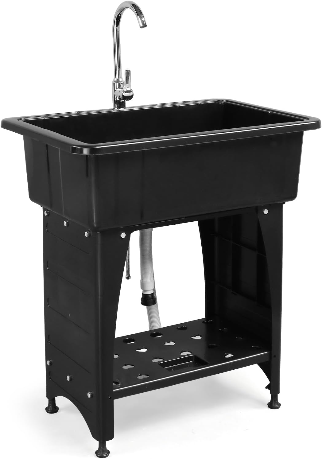 ROVSUN 20-Gallon Black Plastic Utility Sink with Hot & Cold Faucet, 150lbs Load Capacity, Upgraded Height & Version, Use for Laundry Room, Garage