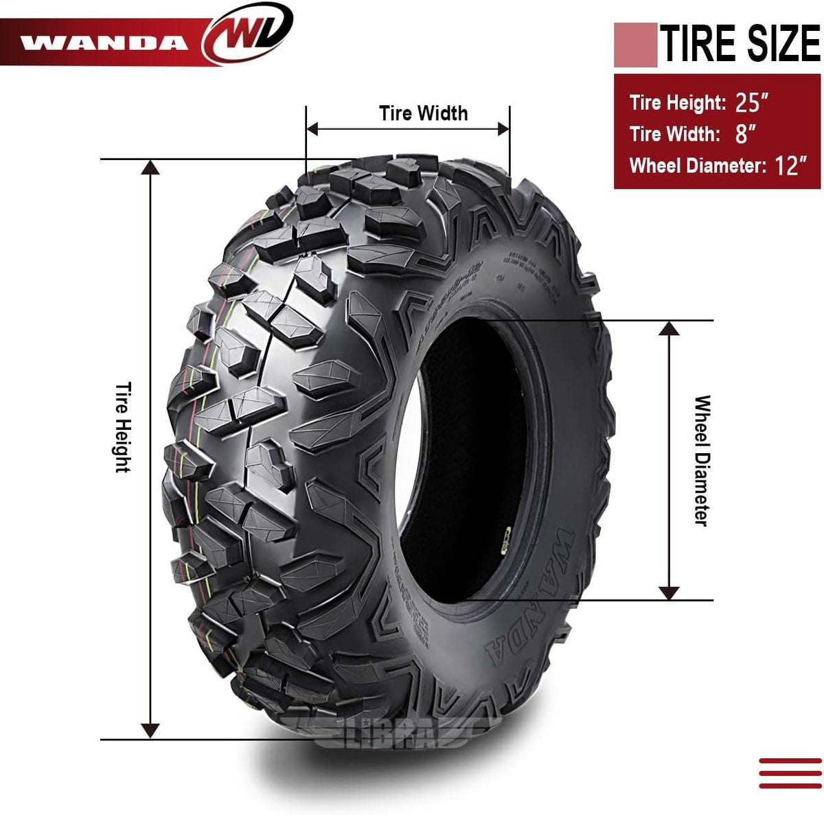 WANDA ATV UTV Tires 25X8-12 25X8X12 6PR P3501,Set 2 10375