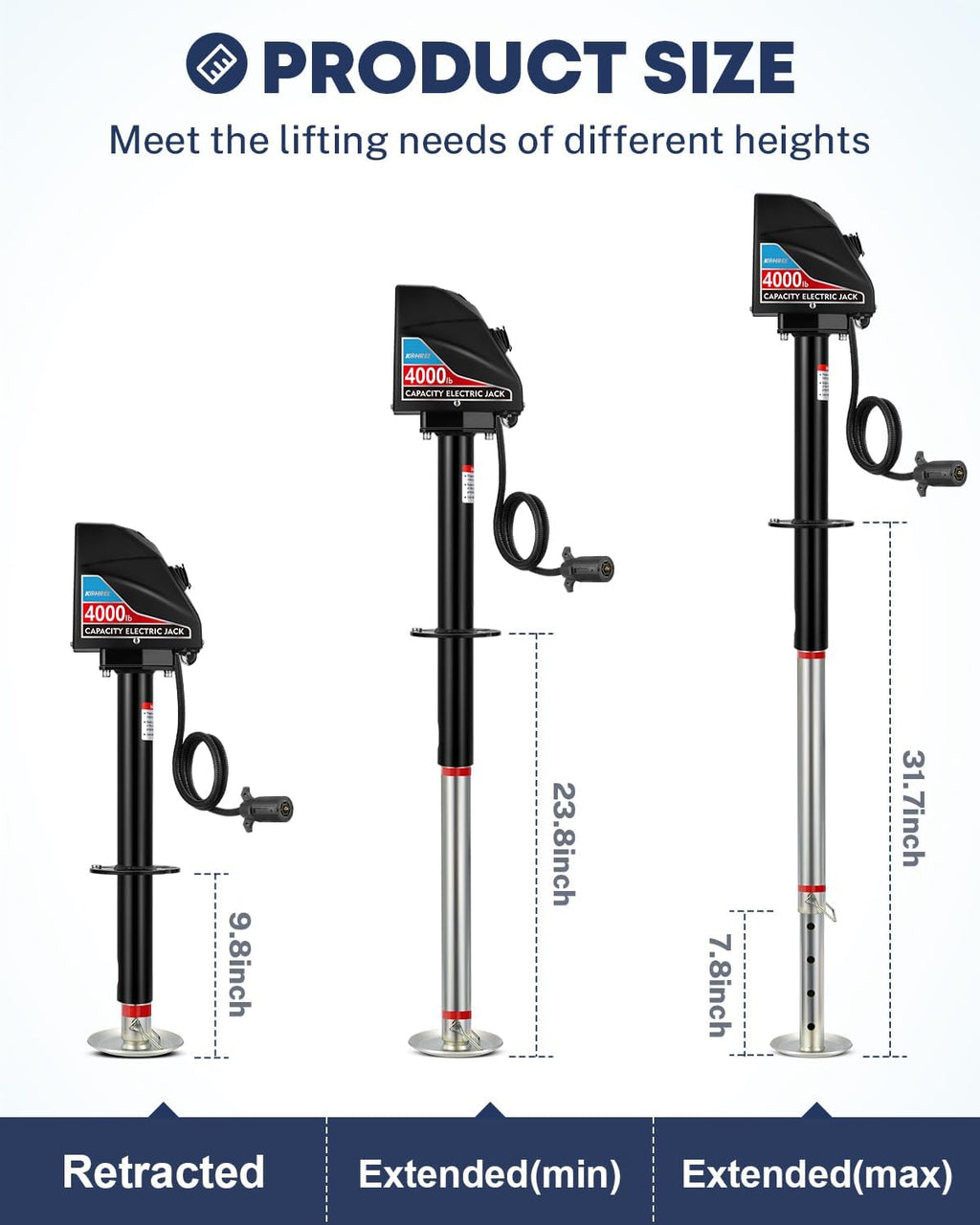 Kohree Electric Trailer Jack 4000 lbs with 7-Way Connector, Heavy Duty