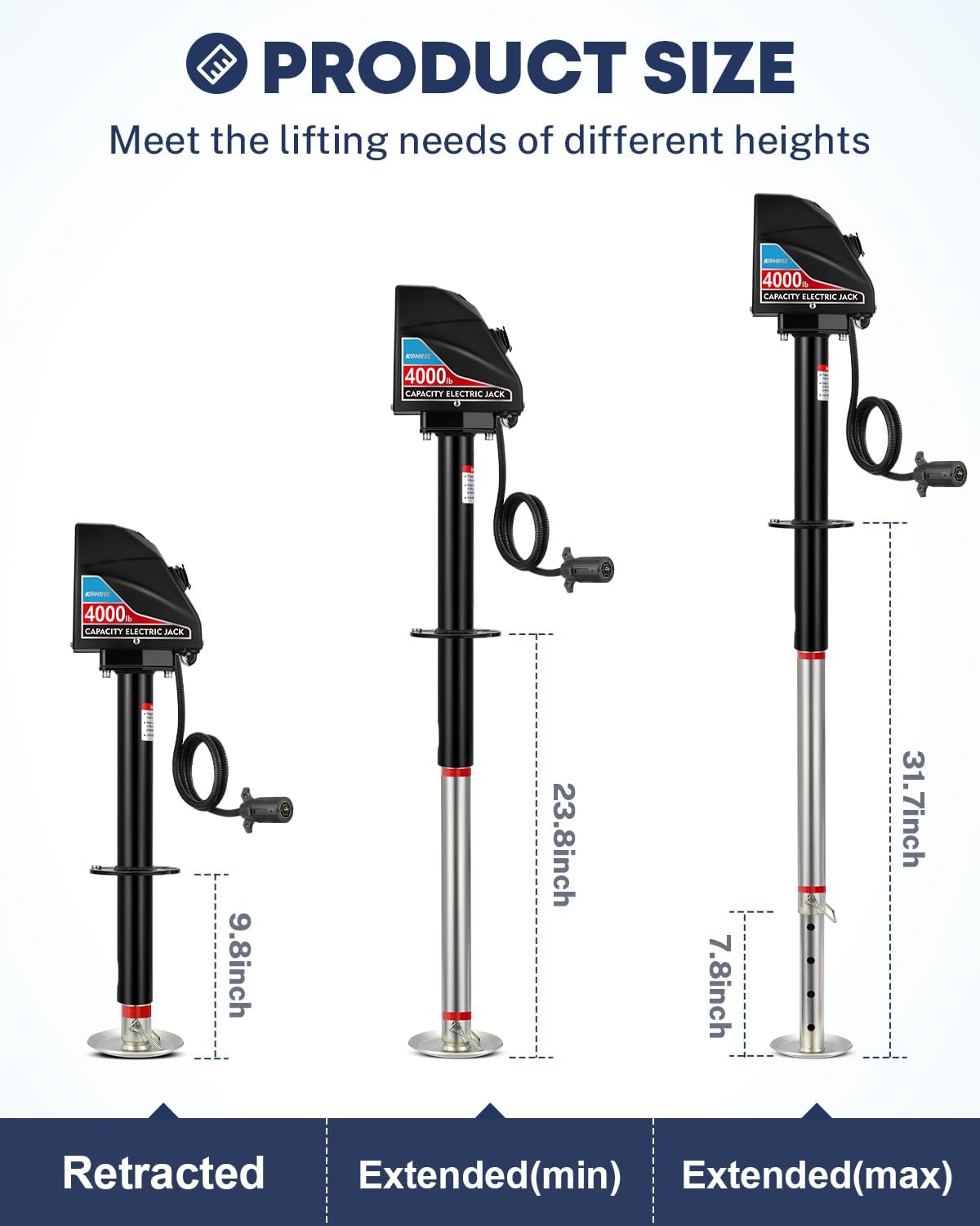 Kohree Electric Trailer Jack 4000 lbs with 7-Way Connector, Heavy Duty
