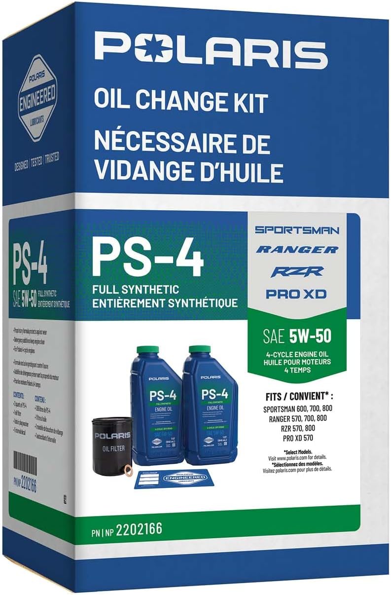 Polaris PS4 Oil Change Kit for Specific RANGER, RZR, SPORTSMAN, ACE 570 Models With 4 Stroke Engine, Includes 2 Quarts of PS-4 5W-50 Full Synthetic