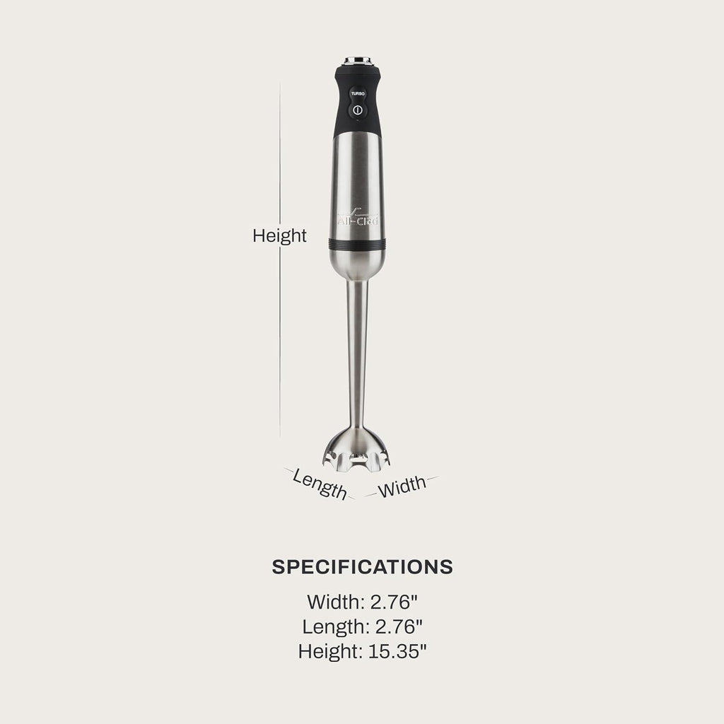 All-Clad Electrics Stainless Steel Immersion Blender 2 Piece Turbo Function 600 Watts Detachable, Variable Speed Control, Hand Blander, 9-1/4-inch