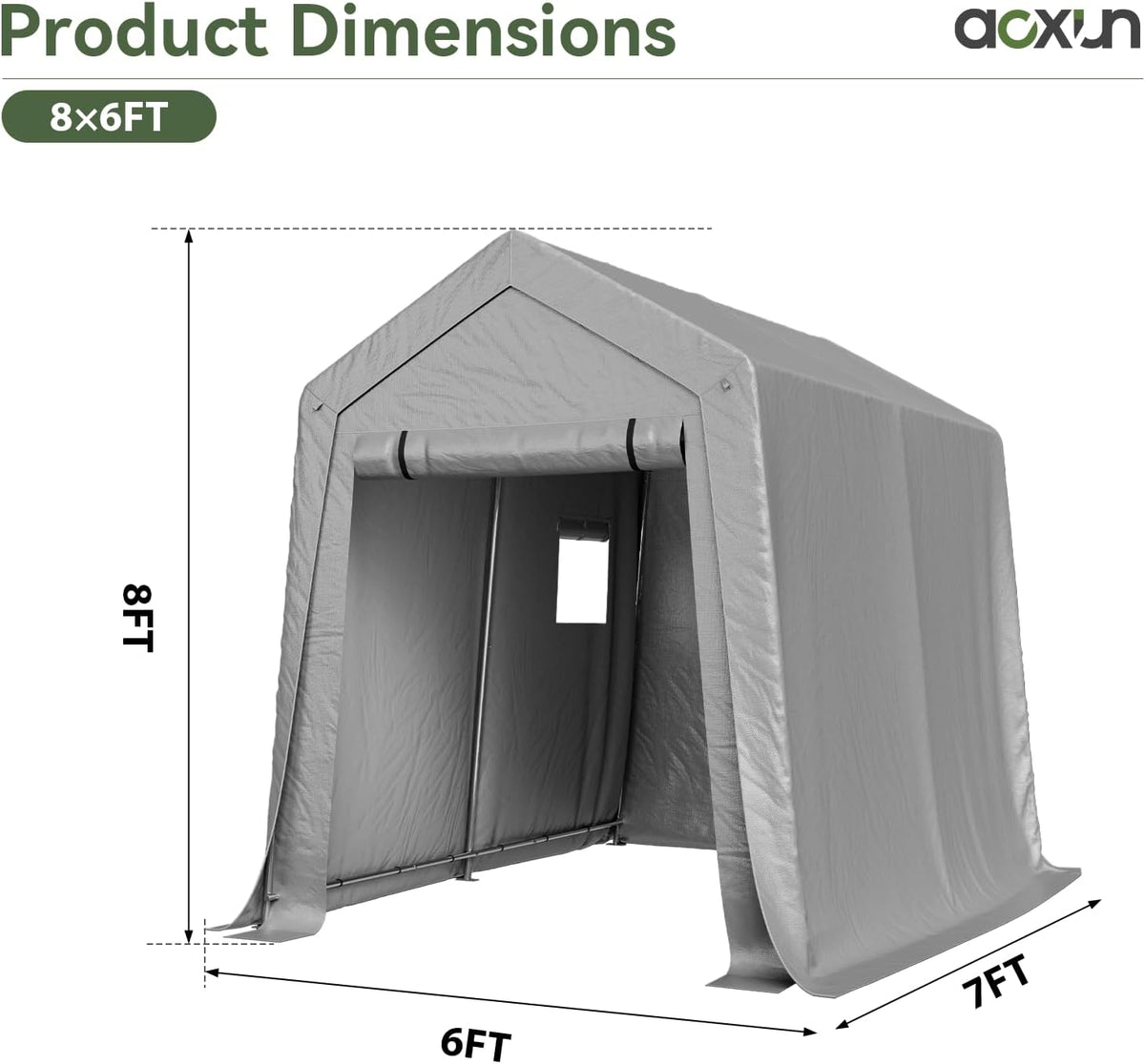 Aoxun 6x8x7 FT Outdoor Portable Storage Shed Tent for Motorcycle,Gray