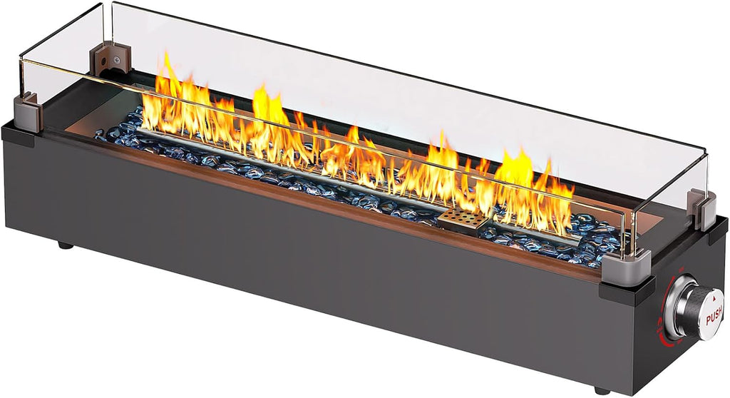 28 Inch Table Top Propane Fire Pit, 50,000 BTU Tabletop Firepit with Glass Wind Guard & Glass Beads, Portable Outdoor Portable Fireplace for Patio