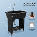 ROVSUN 20-Gallon Black Plastic Utility Sink with Hot & Cold Faucet, 150lbs Load Capacity, Upgraded Height & Version, Use for Laundry Room, Garage