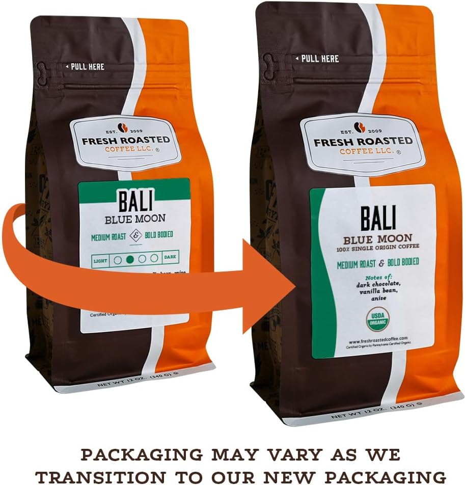 Fresh Roasted Coffee, Organic Bali Blue Moon Whole Bean Coffee, Medium Roast, USDA Organic, Kosher, 5 lb (80 oz)