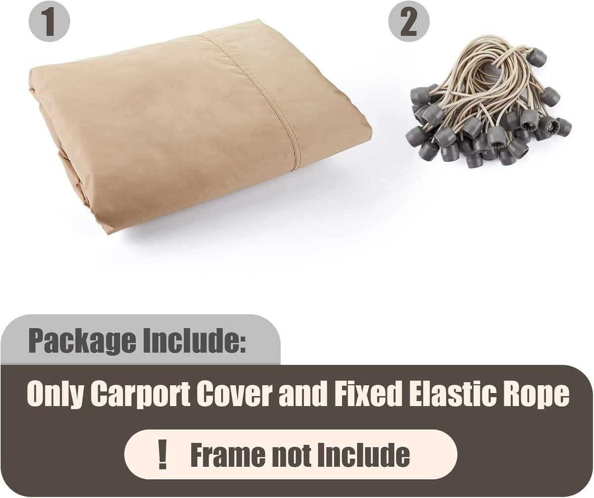 10x20 FT Carport Replacement Canopy Top, 800D Oxford Heavy Duty Waterproof Tarp Cover with 36 Ball Bungees, UV Protection Garage Shelter Replacement