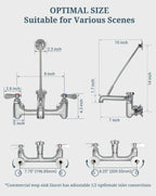 Commercial Mop Sink Faucet with Vacuum Breaker, Wall Mount Service Sink Faucet, 8 Inch Adjustable Center, Pail Hook, Heavy-Duty Brass Utility Sink