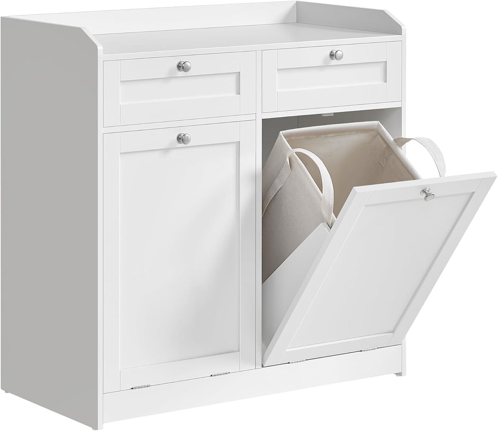 VASAGLE Laundry Cabinet with Tilt-Out Basket, 2 Drawers, 2 Baskets