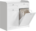 VASAGLE Laundry Cabinet with Tilt-Out Basket, 2 Drawers, 2 Baskets