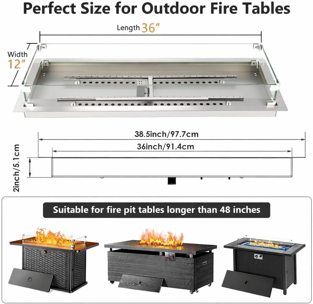 GRISUN Upgraded 36 x 12 Inch Rectangular Drop-in Fire Pit Burner Kit