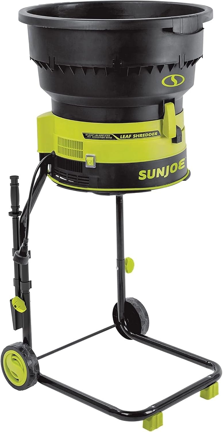 Sun Joe SDJ617E Bladeless Electric Leaf Mulcher + Shredder, 15 Amp, 8,000 RPM, Mulches Up to 55 Gallons of Leaves Per Minute