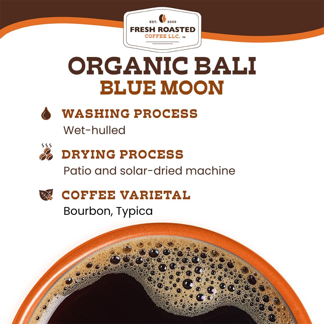 Fresh Roasted Coffee, Organic Bali Blue Moon Whole Bean Coffee, Medium Roast, USDA Organic, Kosher, 5 lb (80 oz)