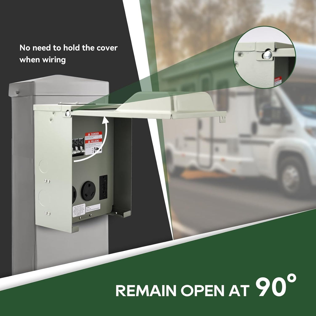 RVGUARD 20 30 50 Amp RV Temporary Power Outlet Panel with Breaker, Type 3R