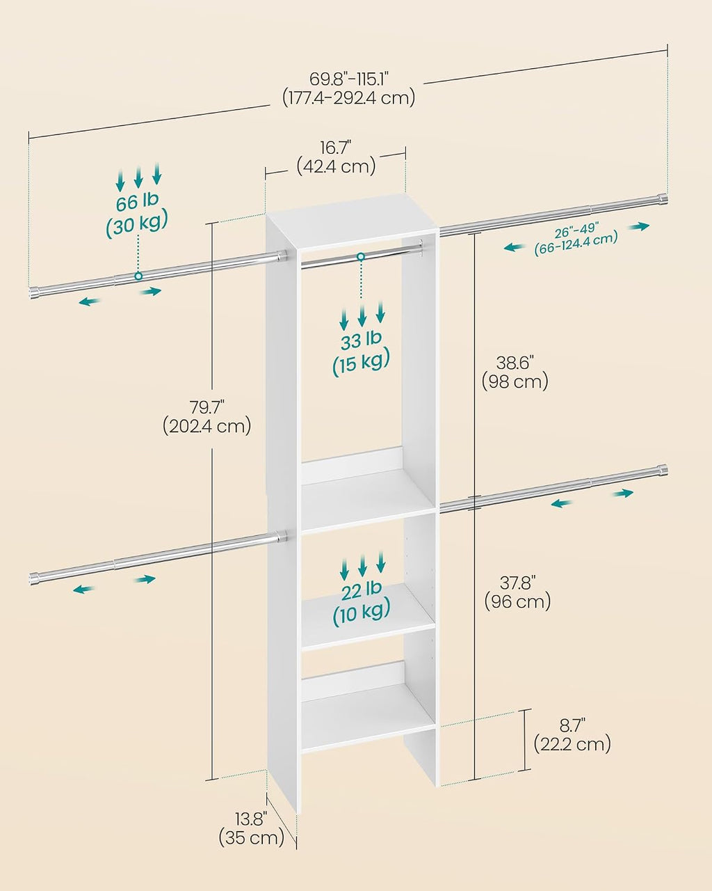 SONGMICS Closet System, Customizable Walk-In Closet Organizer System