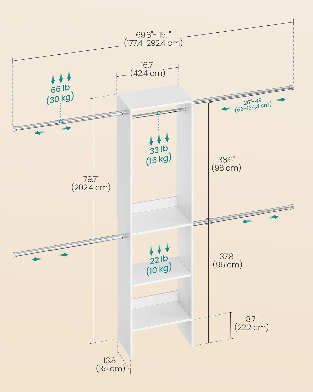 SONGMICS Closet System, Customizable Walk-In Closet Organizer System