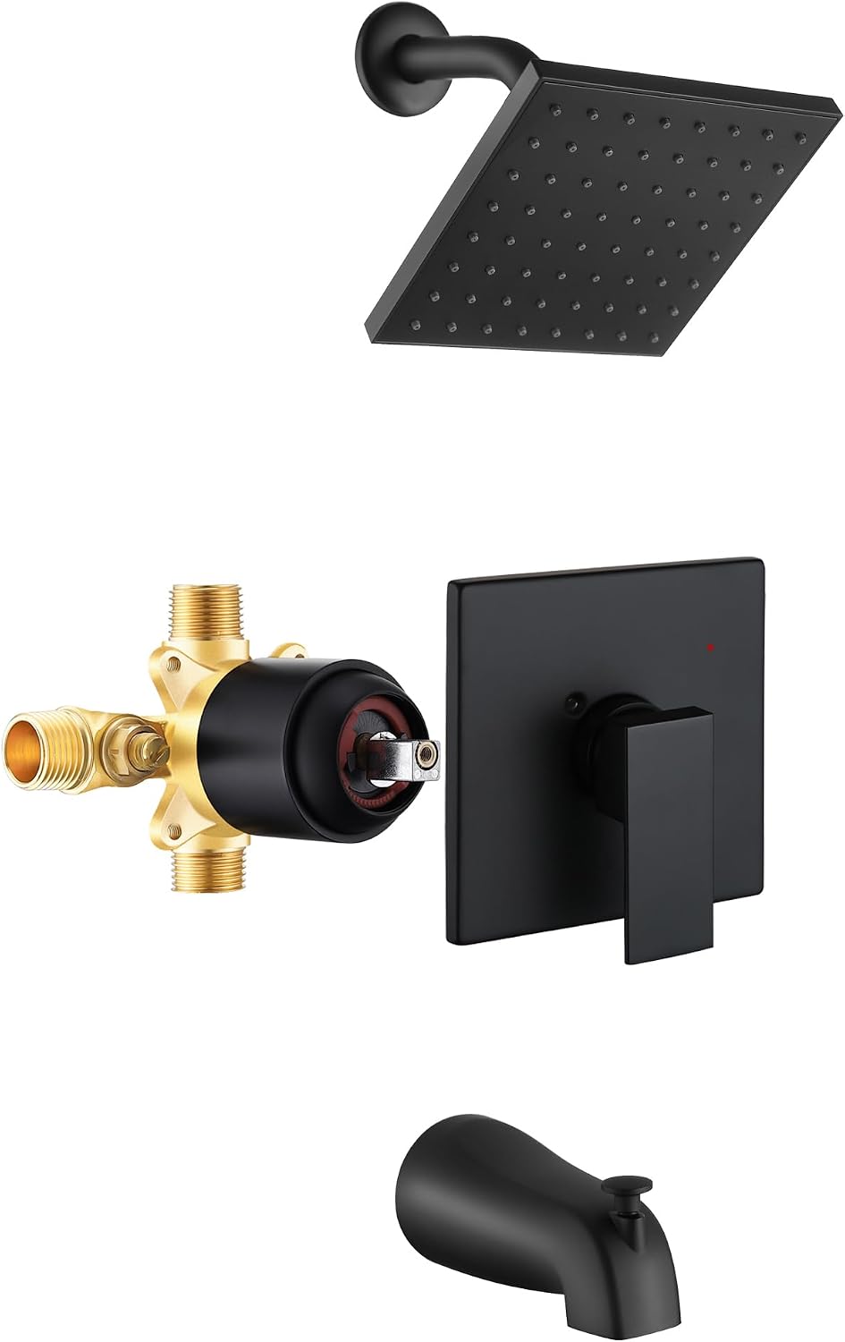Matte Black Tub Shower Faucet Set, 6" Rain Head with Valve Included