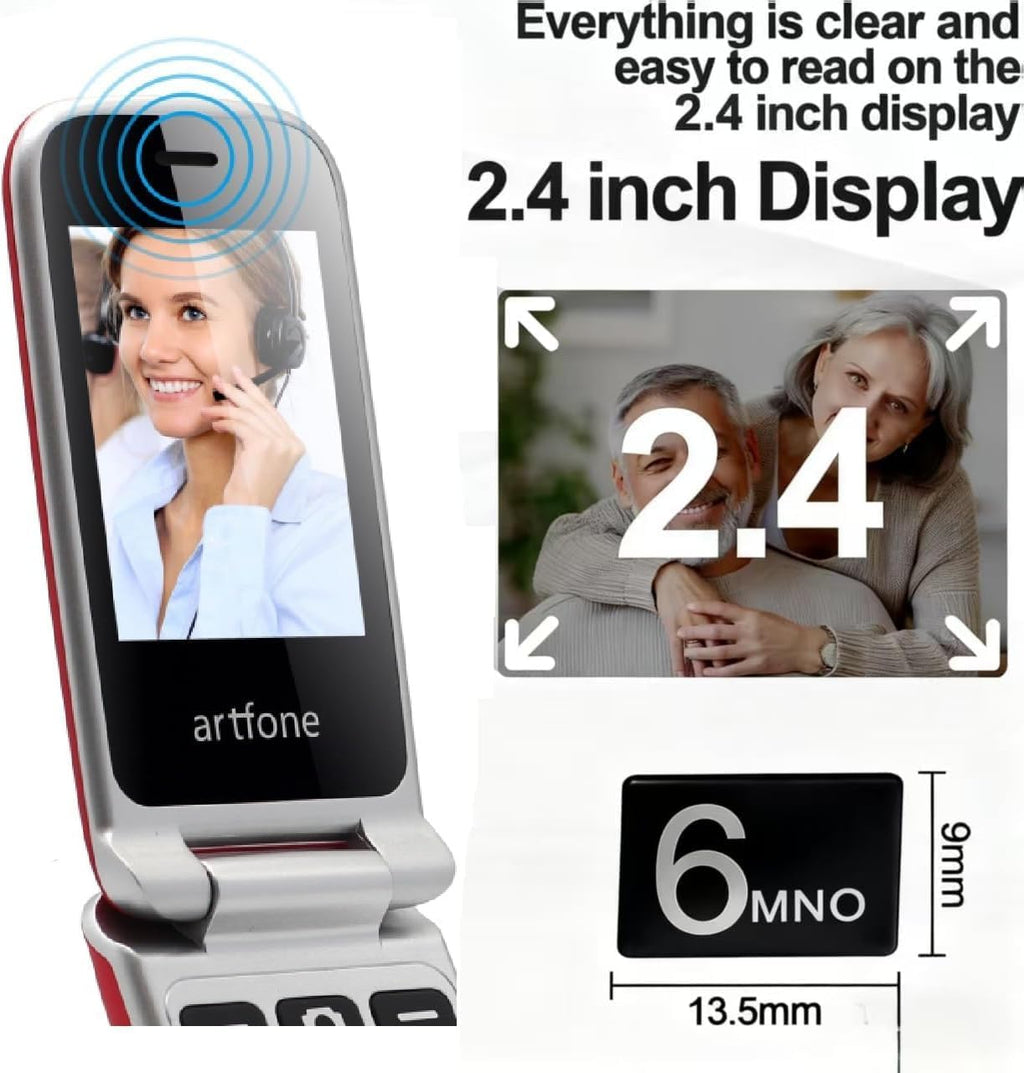artfone G3 Flip Phone Unlocked for Seniors, 4G Volte Basic Phone, 2.4" Screen, SOS Button, Speed Dial, Hans-Free, Big Buttons, Bluetooth, Camera, FM