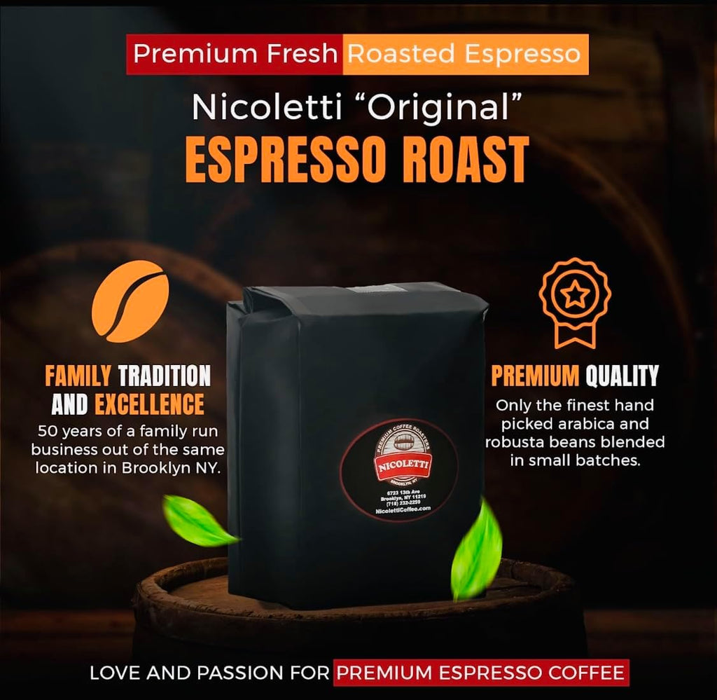 Nicoletti Coffee Espresso Roast Beans 5lb(Made in Brooklyn NY since 1972) Fresh Roasted Espresso beans with Date Stamp.