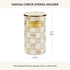 MACKENZIE-CHILDS Enamel Utensil Holder, Brown-and-White Mocha Check