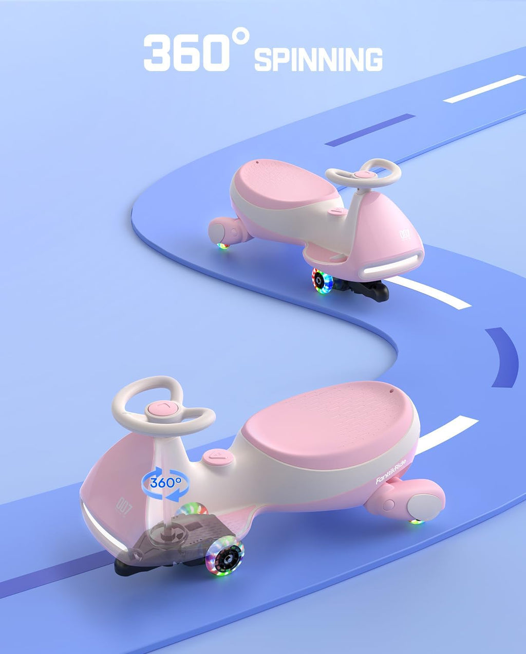 FanttikRide N7 Pro Electric Wiggle Car, Flashing Whees, Pinkish White