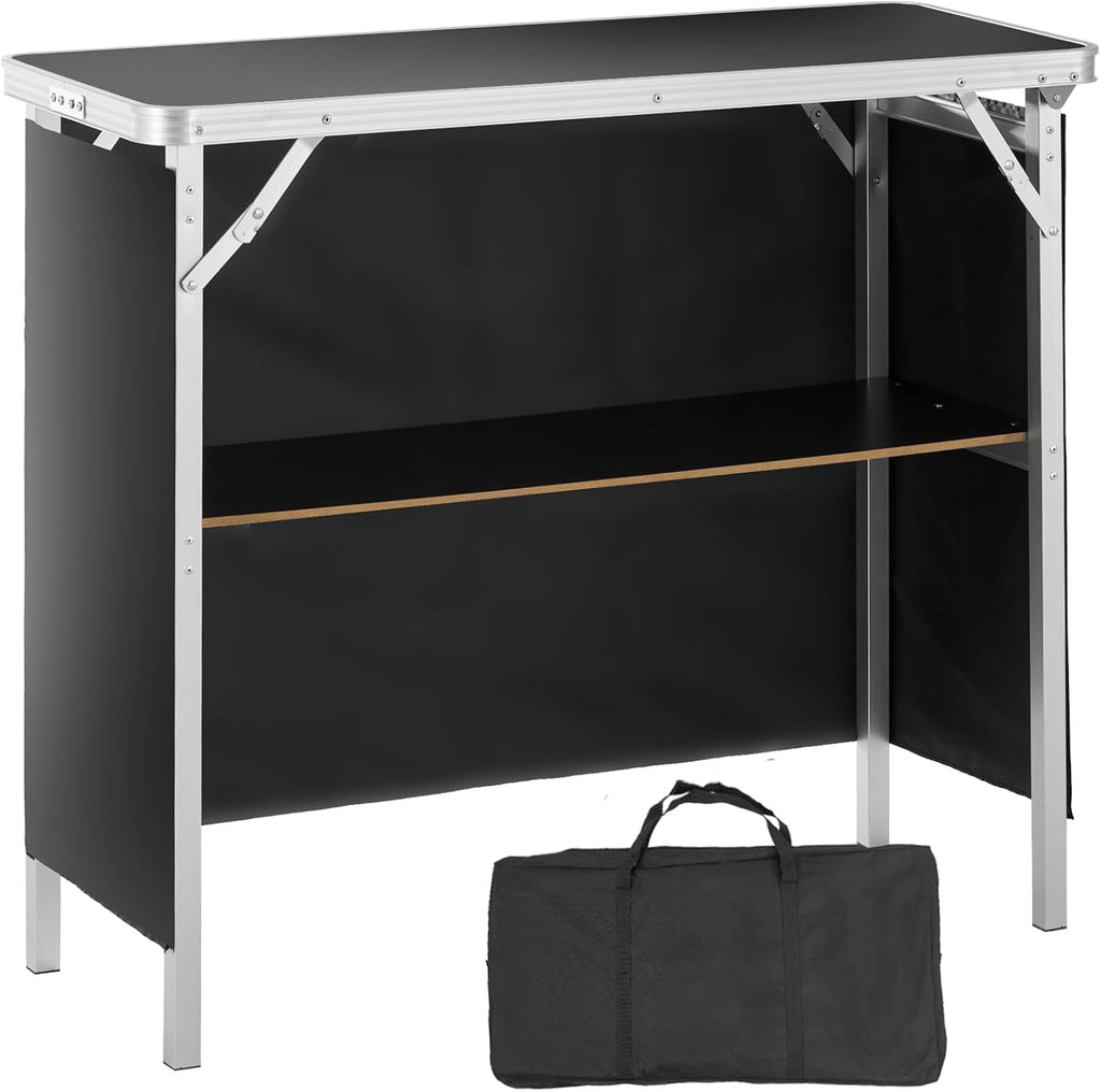 VEVOR Folding Portable Bar Table, Tradeshow Podium Table for Indoor, Outdoor, Party, Picnic, Exhibition, Includes Carrying Case, Storage Shelf and